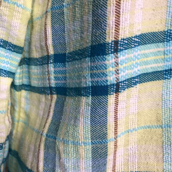 Soft Surroundings white blue yellow plaid flannel button down top size Small - Picture 4 of 15